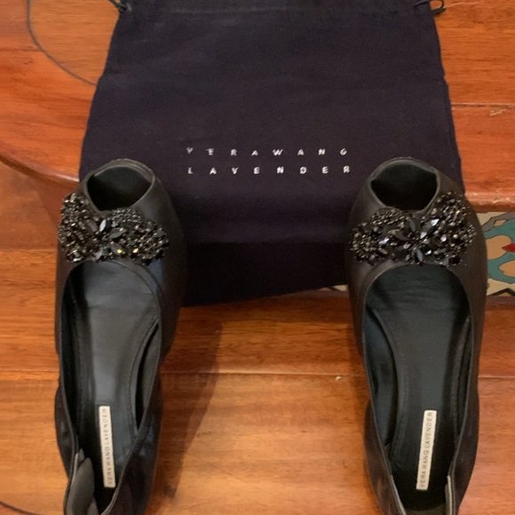 Bejeweled black peep toe ballet flat by Vera Wang Lavender - Picture 6 of 6